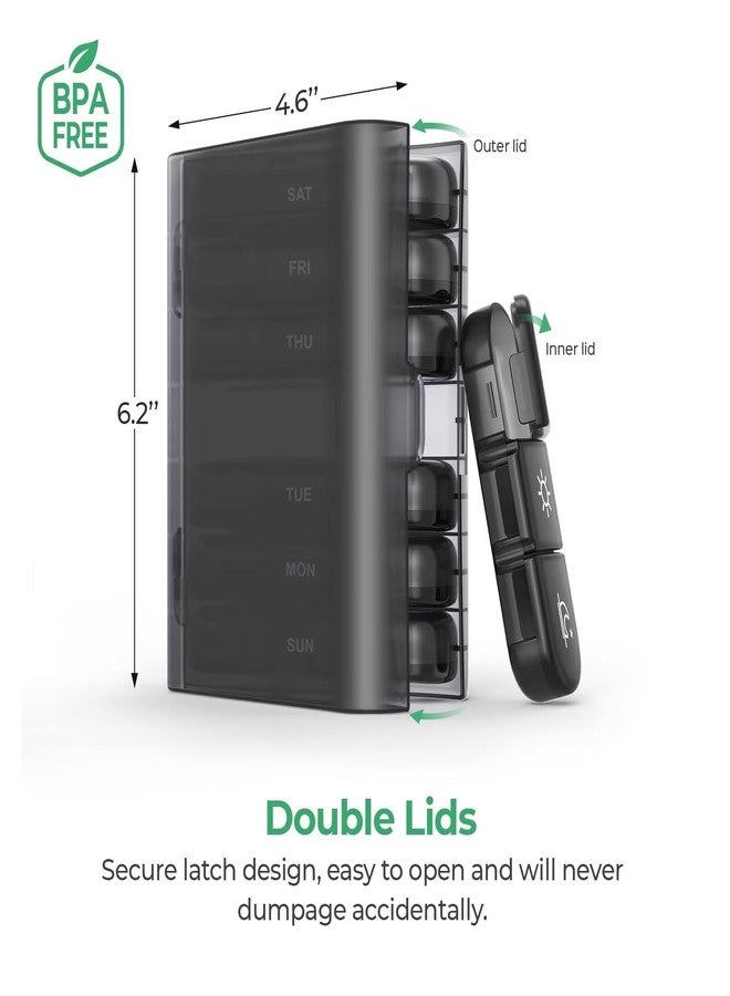 PULIV Portable 3 Times a Day Pill Organizer, 7 Day with Large Pill Containers, Light-Proof Pill Case for Vitamins, Medication, Supplements and Fish Oils (Black) - Image 4